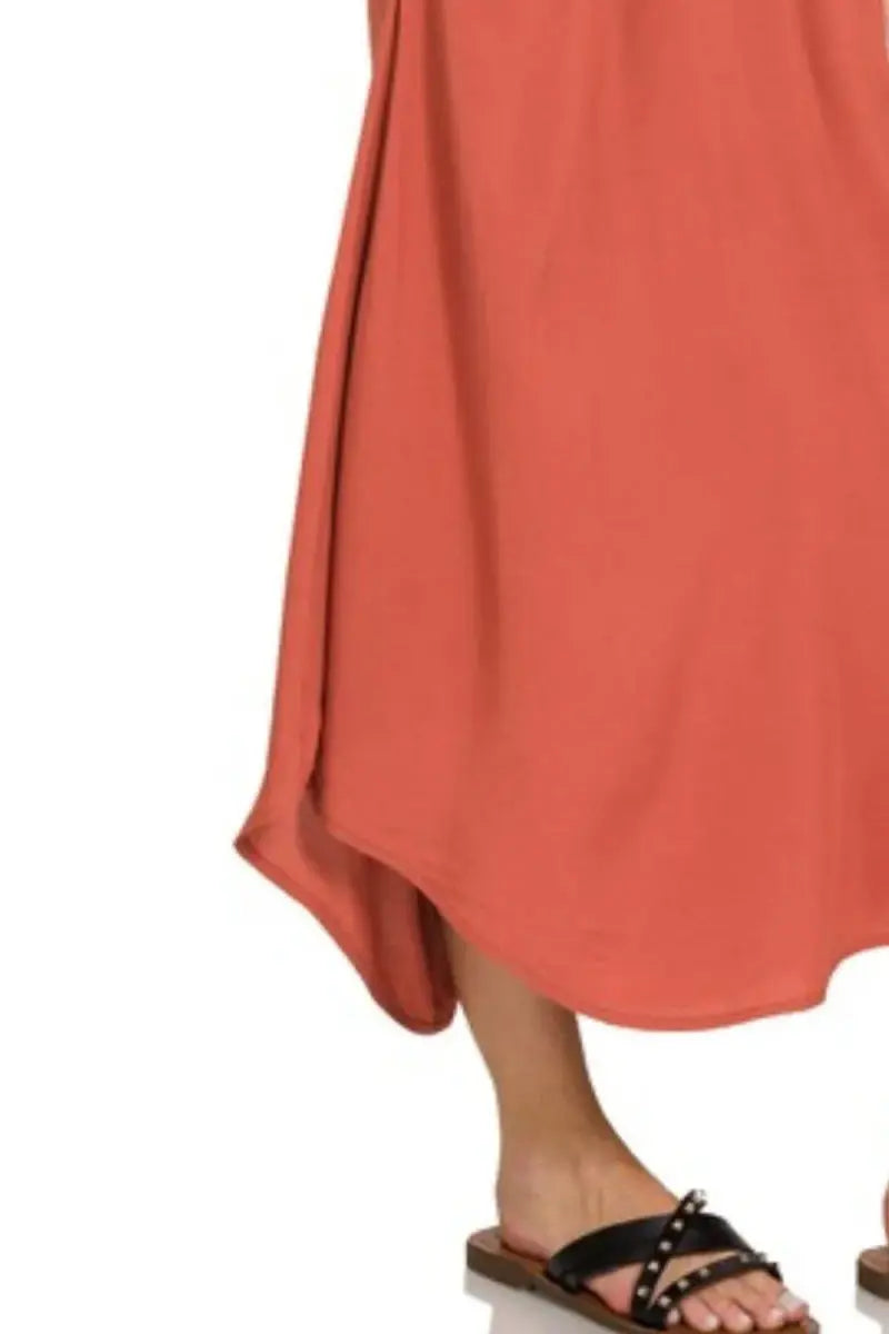 Zenana Woven Arc Hem Cami Midi Dress With Flowy Pockets - Love Salve